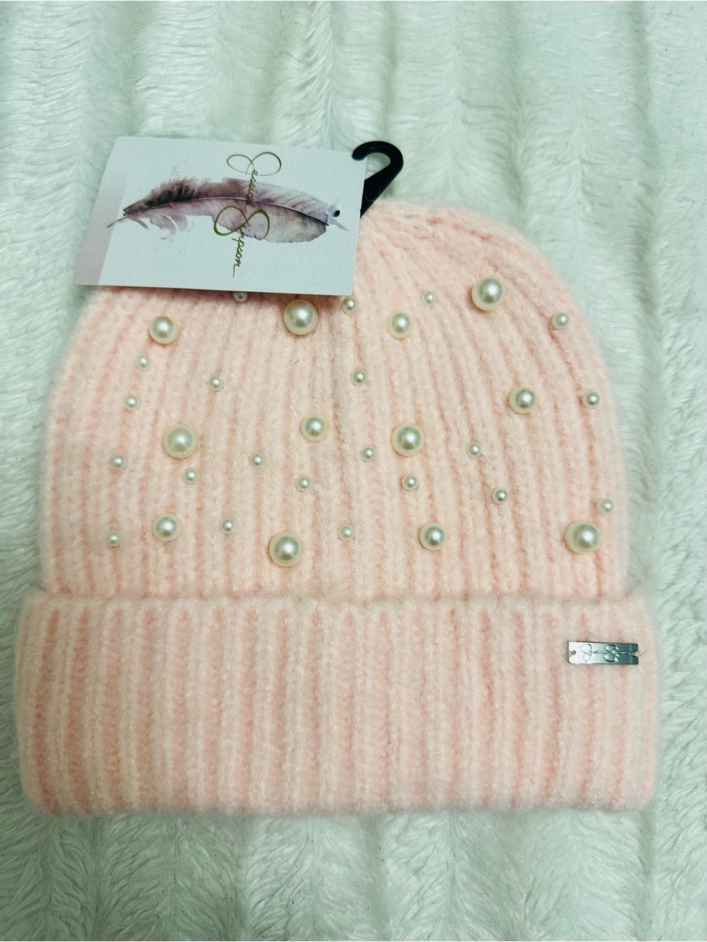 Jessica Simpson Pink Faux-Fur Pom Beanie